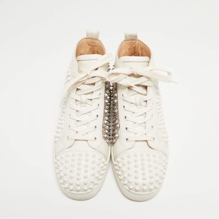 Pre Owned Christian Louboutin White Leather Louis Spikes High Top Sneakers Size 39