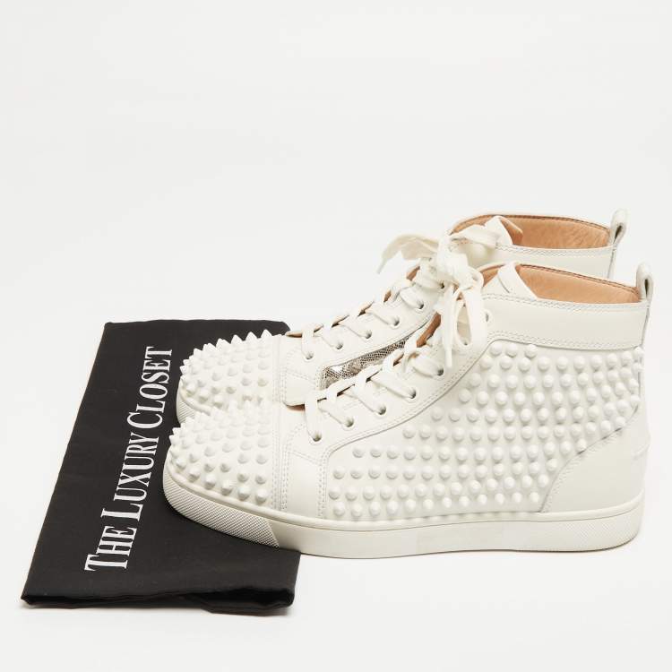 Pre Owned Christian Louboutin White Leather Louis Spikes High Top Sneakers Size 39