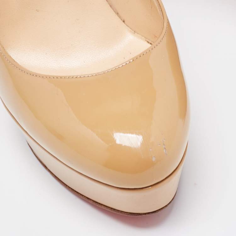 Pre Owned Christian Louboutin Beige Patent Leather Bianca Pumps Size 37.5
