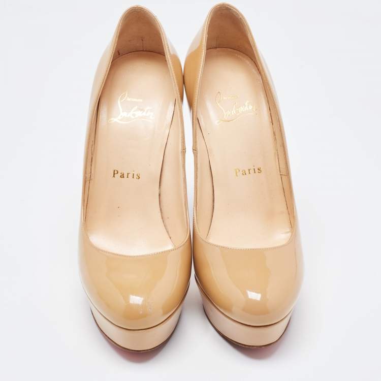 Pre Owned Christian Louboutin Beige Patent Leather Bianca Pumps Size 37.5