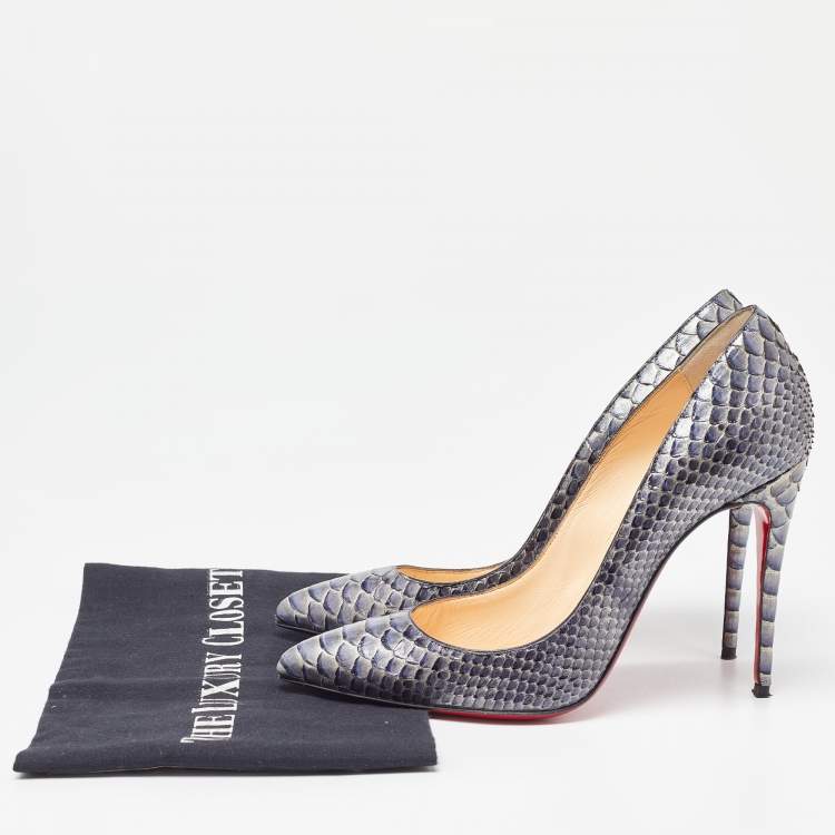 Pre Owned Christian Louboutin Metallic Grey Python Leather So Kate Pointed Toe Pumps Size 37.5
