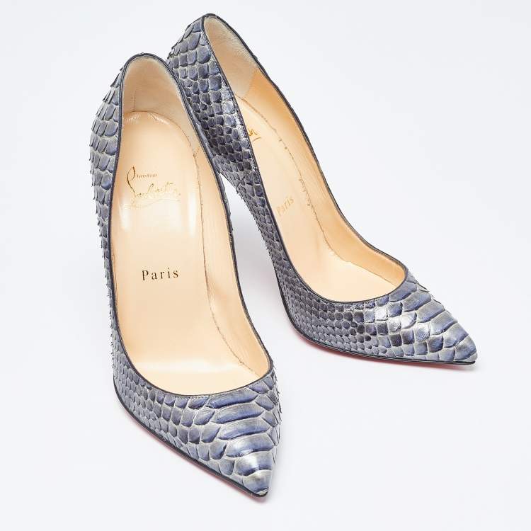 Pre Owned Christian Louboutin Metallic Grey Python Leather So Kate Pointed Toe Pumps Size 37.5