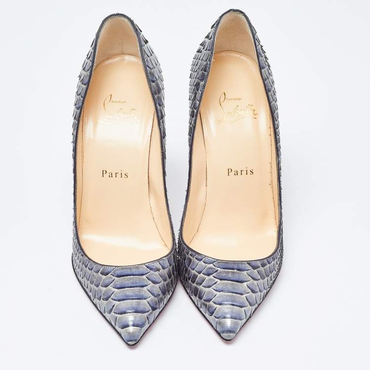 Pre Owned Christian Louboutin Metallic Grey Python Leather So Kate Pointed Toe Pumps Size 37.5