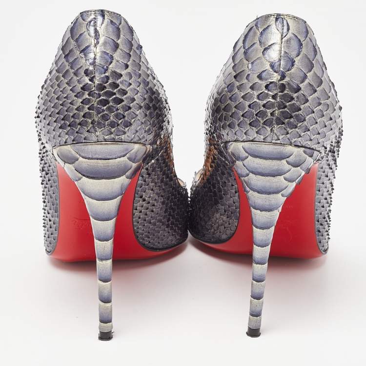Pre Owned Christian Louboutin Metallic Grey Python Leather So Kate Pointed Toe Pumps Size 37.5