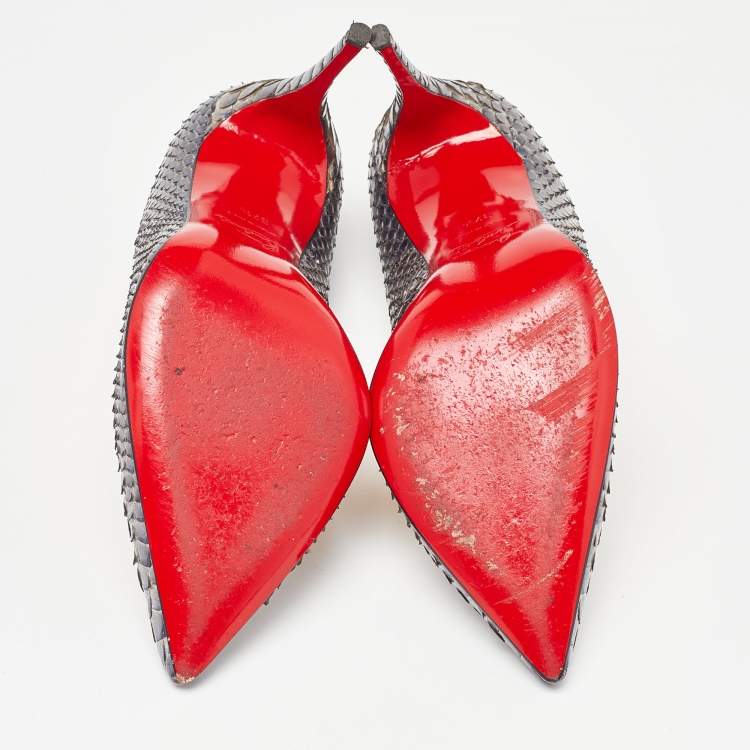 Pre Owned Christian Louboutin Metallic Grey Python Leather So Kate Pointed Toe Pumps Size 37.5