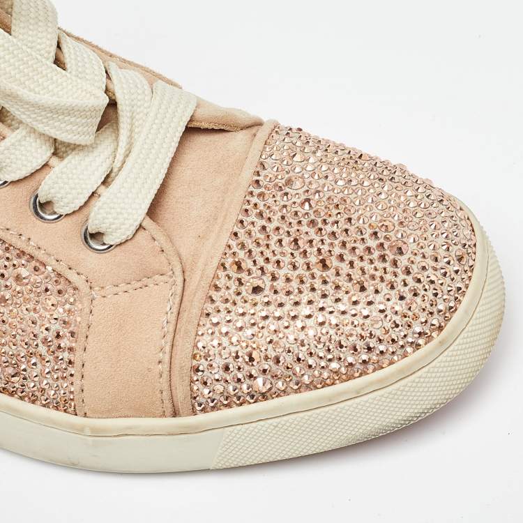 Pre Owned Christian Louboutin Beige Suede Embellished High Top Sneakers Size 37.5