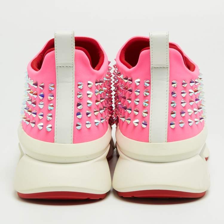 Pre Owned Christian Louboutin Pink Neoprene Spike Sock Sneakers Size 38