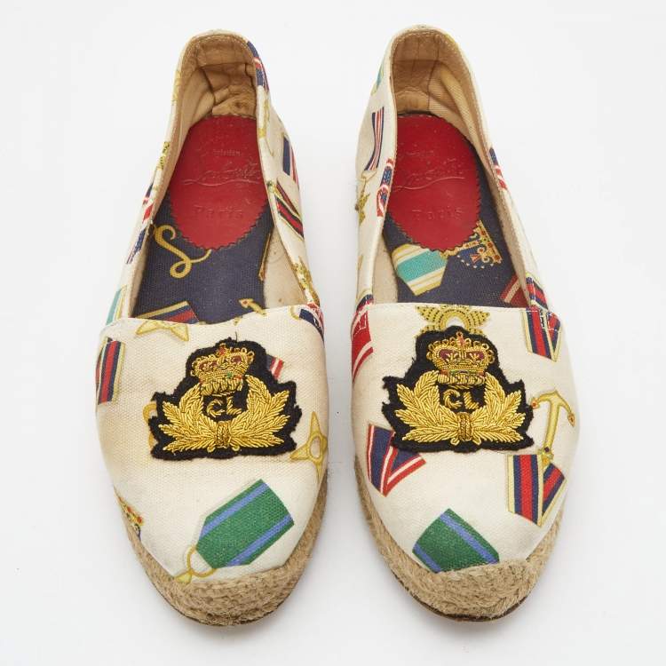 Pre Owned Christian Louboutin Multicolor Printed Canvas Papi Hugo Espadrille Flats Size 36