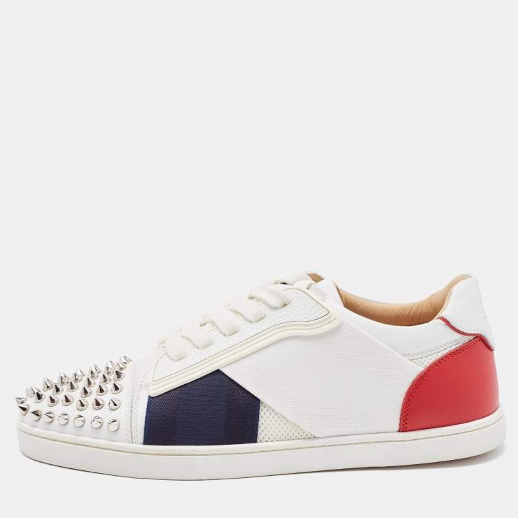 Pre Owned Christian Louboutin Tricolor Leather and Canvas Elastikid Sneakers Size 37