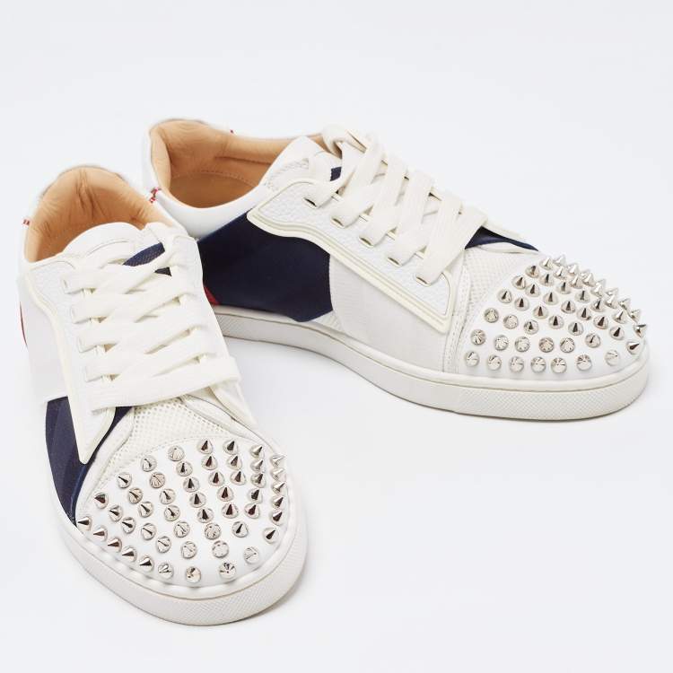 Pre Owned Christian Louboutin Tricolor Leather and Canvas Elastikid Sneakers Size 37