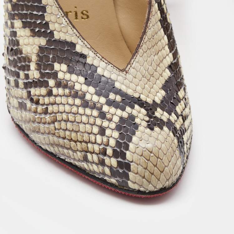 Pre Owned Christian Louboutin Beige/Brown Python Pumps Size 38.5