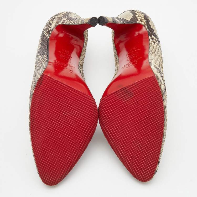 Pre Owned Christian Louboutin Beige/Brown Python Pumps Size 38.5