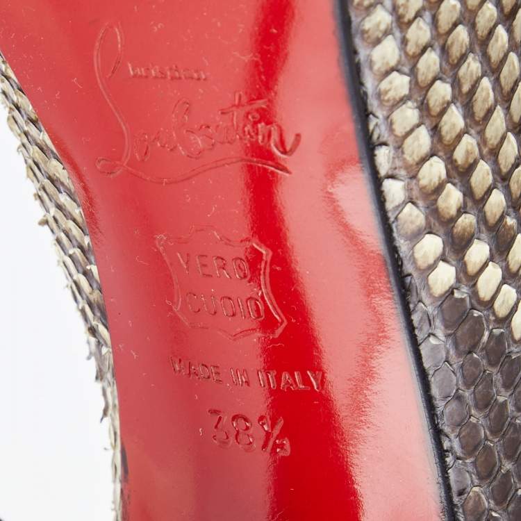 Pre Owned Christian Louboutin Beige/Brown Python Pumps Size 38.5