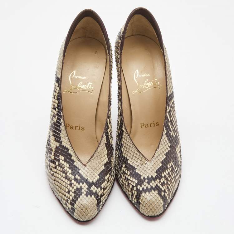 Pre Owned Christian Louboutin Beige/Brown Python Pumps Size 38.5