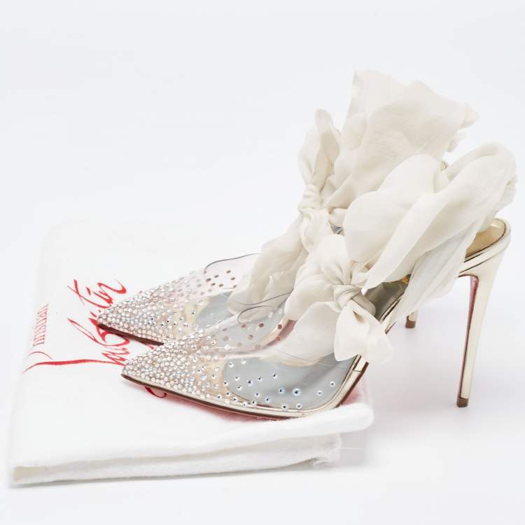 Pre Owned Christian Louboutin Transparent PVC Spikaqueen Ankle Wrap Pumps Size 37.5