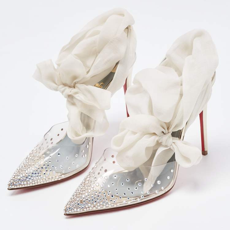 Pre Owned Christian Louboutin Transparent PVC Spikaqueen Ankle Wrap Pumps Size 37.5