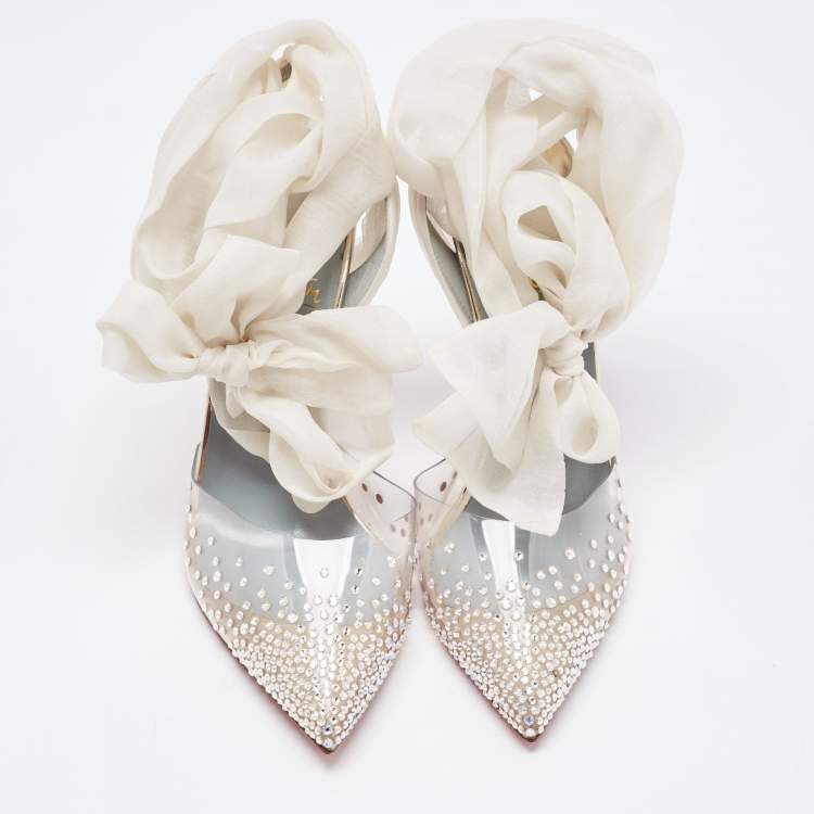 Pre Owned Christian Louboutin Transparent PVC Spikaqueen Ankle Wrap Pumps Size 37.5