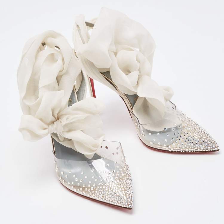 Pre Owned Christian Louboutin Transparent PVC Spikaqueen Ankle Wrap Pumps Size 37.5