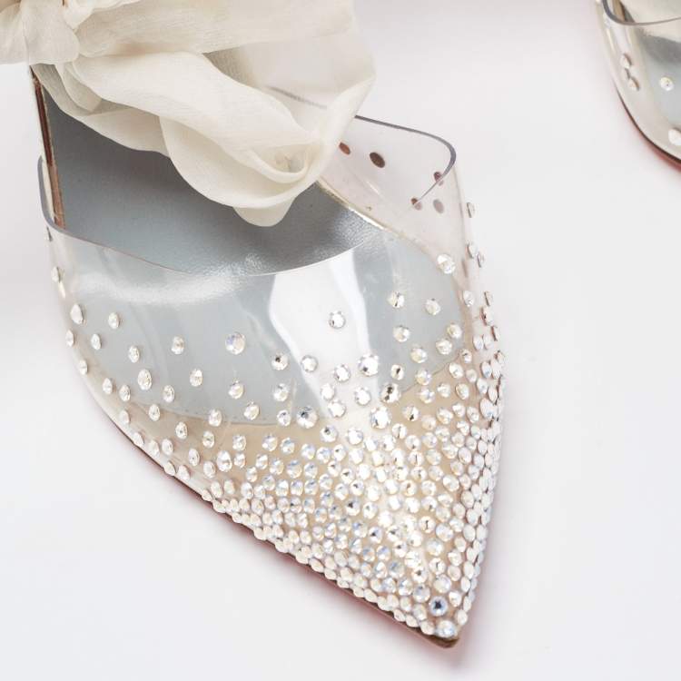 Pre Owned Christian Louboutin Transparent PVC Spikaqueen Ankle Wrap Pumps Size 37.5