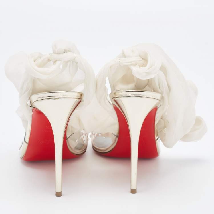 Pre Owned Christian Louboutin Transparent PVC Spikaqueen Ankle Wrap Pumps Size 37.5