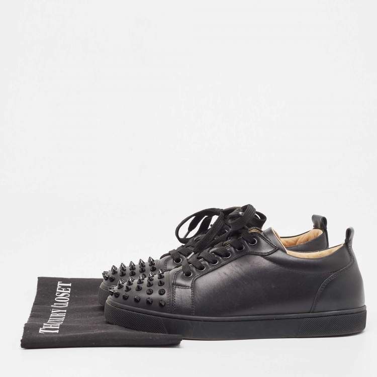 Pre Owned Christian Louboutin Black Leather Louis Junior Spikes Sneakers Size 37