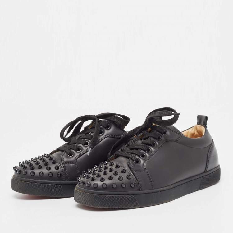 Pre Owned Christian Louboutin Black Leather Louis Junior Spikes Sneakers Size 37