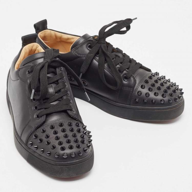 Pre Owned Christian Louboutin Black Leather Louis Junior Spikes Sneakers Size 37