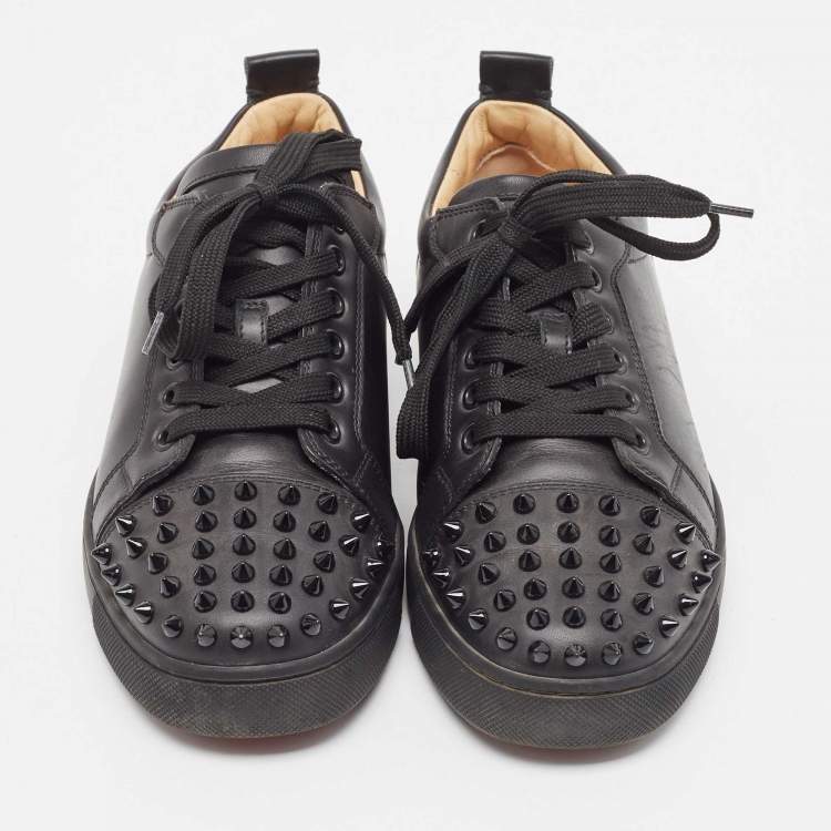Pre Owned Christian Louboutin Black Leather Louis Junior Spikes Sneakers Size 37