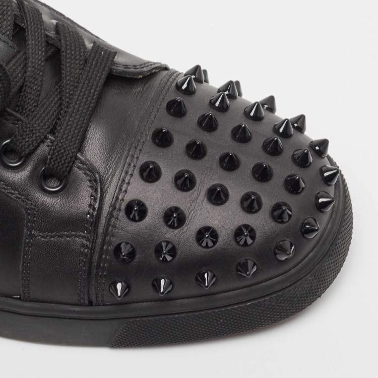 Pre Owned Christian Louboutin Black Leather Louis Junior Spikes Sneakers Size 37