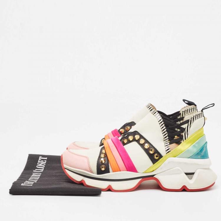 Pre Owned Christian Louboutin Multicolor Neoprene and Leather 123 Run Rainbow Sneakers Size 37