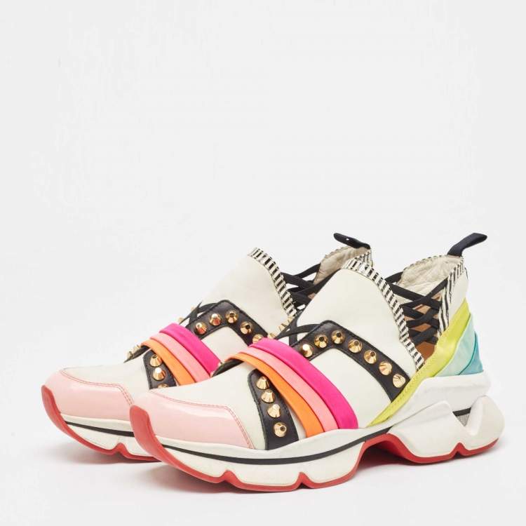 Pre Owned Christian Louboutin Multicolor Neoprene and Leather 123 Run Rainbow Sneakers Size 37