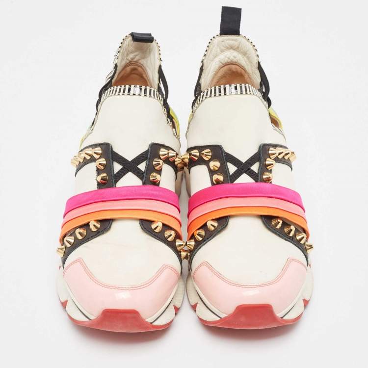 Pre Owned Christian Louboutin Multicolor Neoprene and Leather 123 Run Rainbow Sneakers Size 37