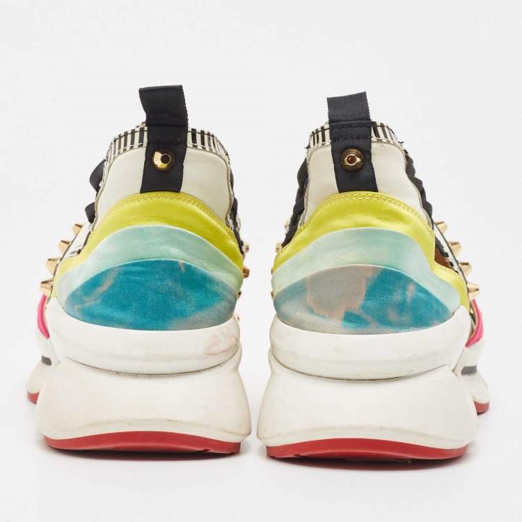 Pre Owned Christian Louboutin Multicolor Neoprene and Leather 123 Run Rainbow Sneakers Size 37