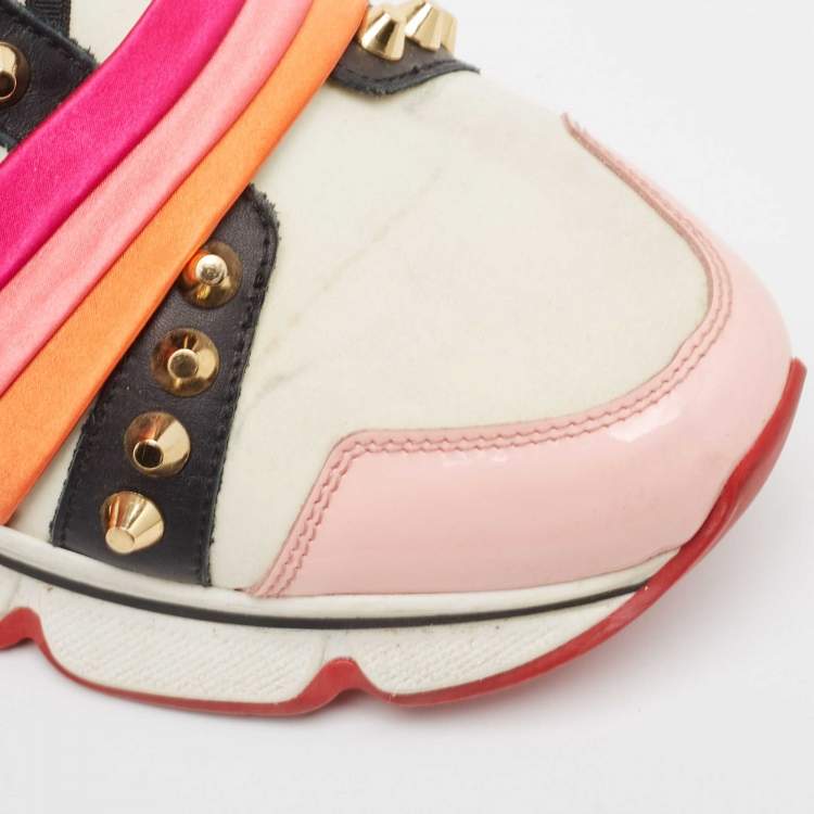 Pre Owned Christian Louboutin Multicolor Neoprene and Leather 123 Run Rainbow Sneakers Size 37