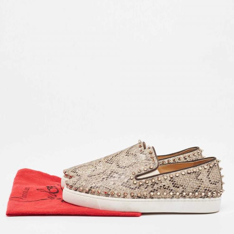 Pre Owned Christian Louboutin Two Tone Python Print Glitter Pik Boat Sneakers Size 38