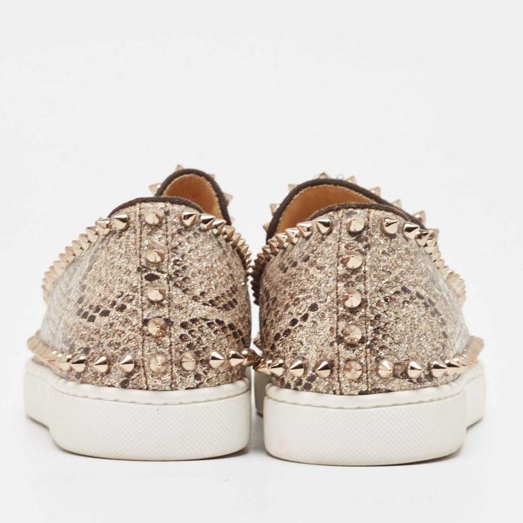 Pre Owned Christian Louboutin Two Tone Python Print Glitter Pik Boat Sneakers Size 38