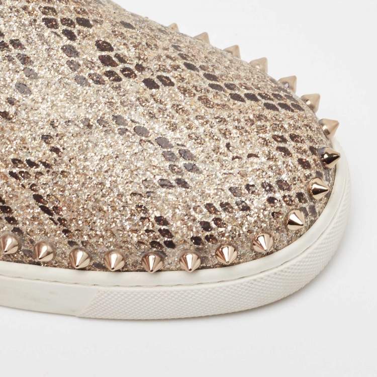 Pre Owned Christian Louboutin Two Tone Python Print Glitter Pik Boat Sneakers Size 38