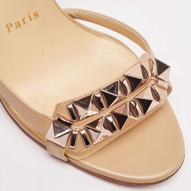 Pre Owned Christian Louboutin Beige Leather Galerietta Sandals Size 37