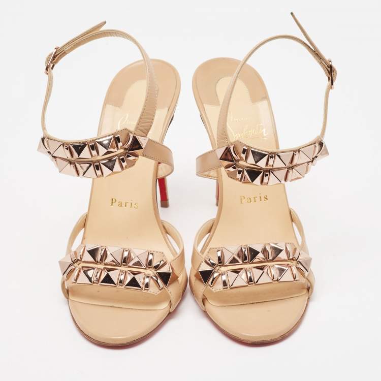 Pre Owned Christian Louboutin Beige Leather Galerietta Sandals Size 37