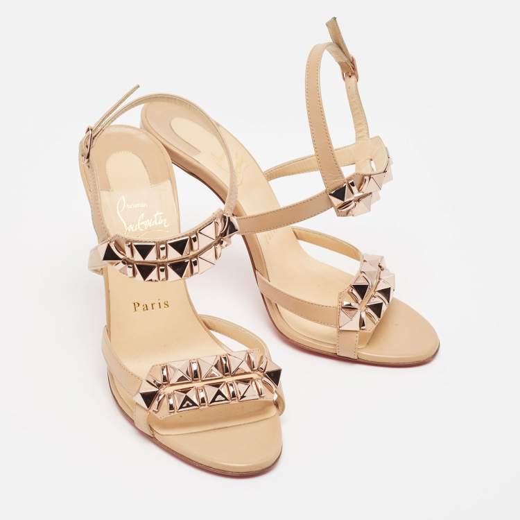 Pre Owned Christian Louboutin Beige Leather Galerietta Sandals Size 37