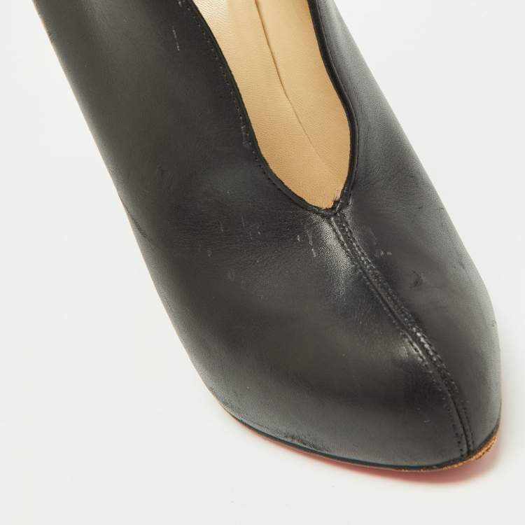Pre Owned Christian Louboutin Black Leather Miss Fast Plato Platform Ankle Booties Size 38.5