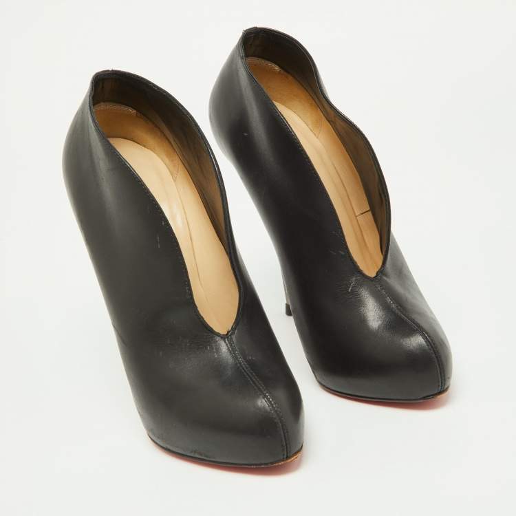 Pre Owned Christian Louboutin Black Leather Miss Fast Plato Platform Ankle Booties Size 38.5