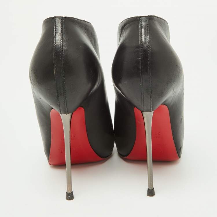 Pre Owned Christian Louboutin Black Leather Miss Fast Plato Platform Ankle Booties Size 38.5