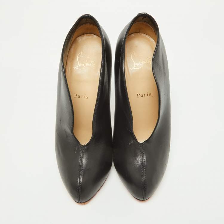 Pre Owned Christian Louboutin Black Leather Miss Fast Plato Platform Ankle Booties Size 38.5
