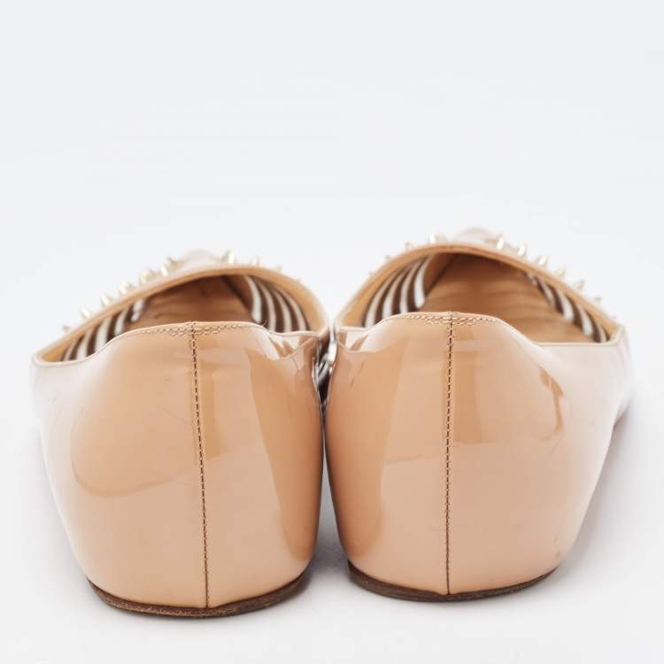 Pre Owned Christian Louboutin Beige Patent Leather Bareta Ballet Flats Size 37.5
