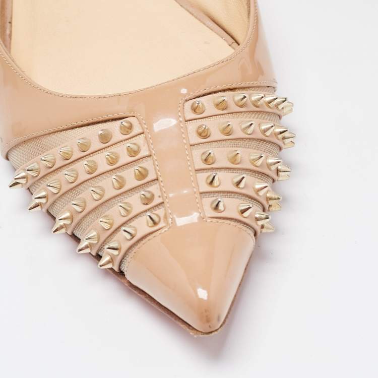 Pre Owned Christian Louboutin Beige Patent Leather Bareta Ballet Flats Size 37.5