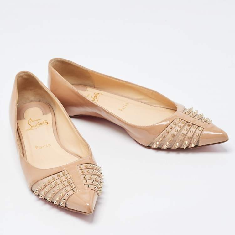 Pre Owned Christian Louboutin Beige Patent Leather Bareta Ballet Flats Size 37.5