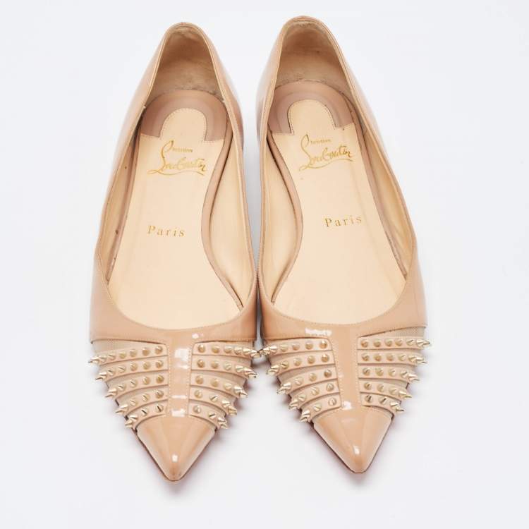 Pre Owned Christian Louboutin Beige Patent Leather Bareta Ballet Flats Size 37.5