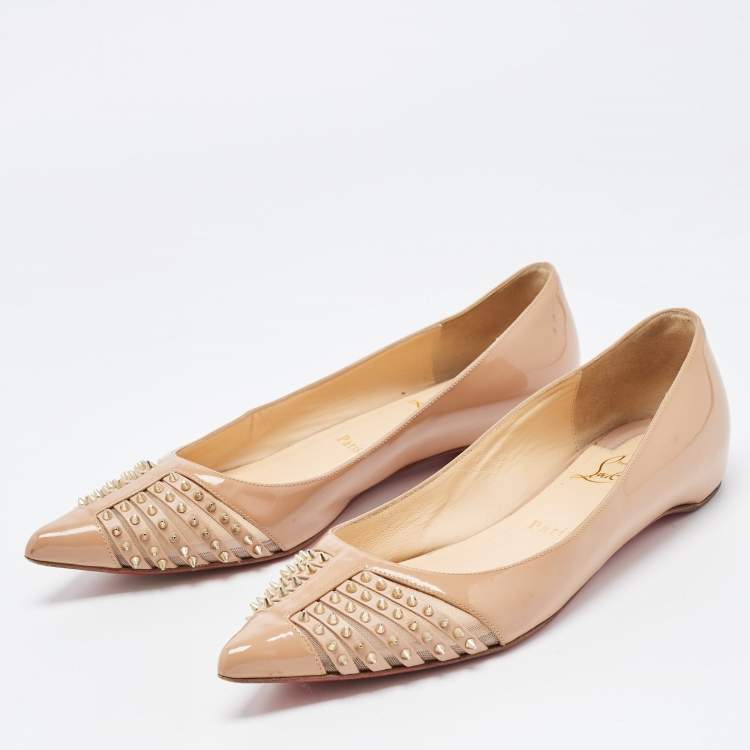 Pre Owned Christian Louboutin Beige Patent Leather Bareta Ballet Flats Size 37.5