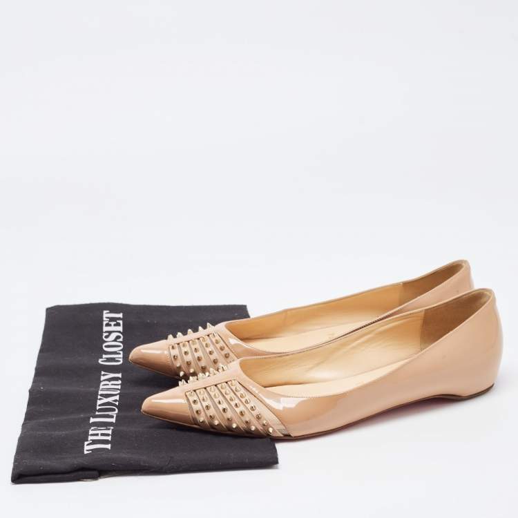 Pre Owned Christian Louboutin Beige Patent Leather Bareta Ballet Flats Size 37.5